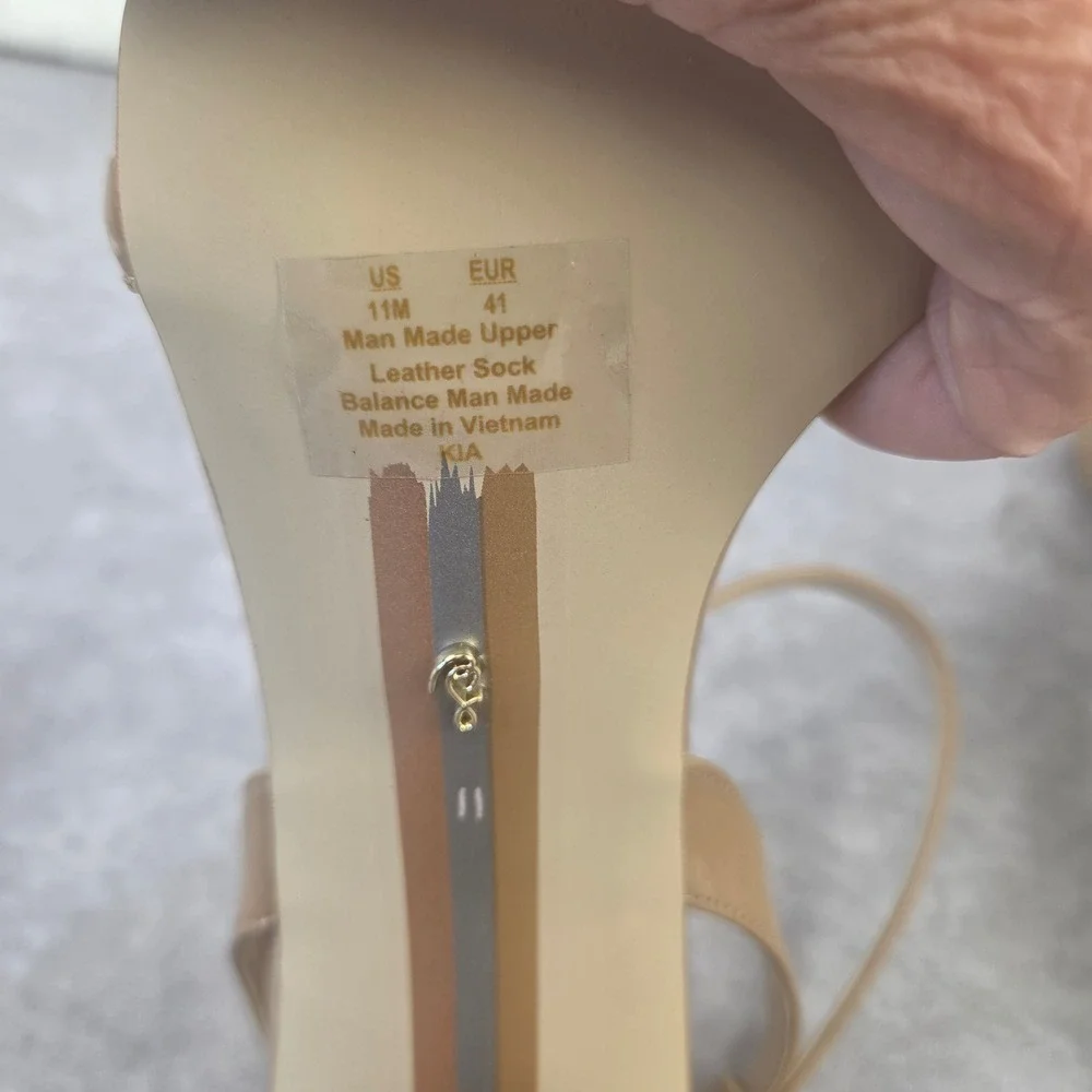 Sam Edelman Kia Block Heel Sandals Rose Nude Leather Ankle Strap Womens SZ11 M